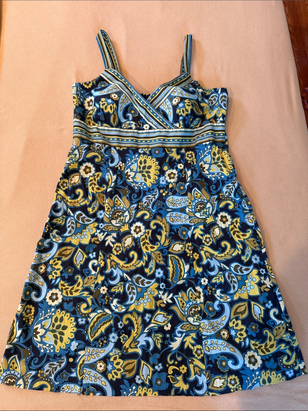Women’s Navy, Light Blue & Yellow Paisley Spaghetti-Strap Dress